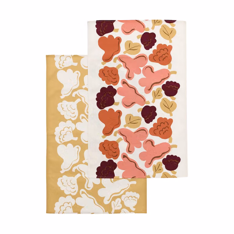 Marimekko Kukasta Kukkaan Keukendoek 2-pack Off-white-roze-terracotta-oker