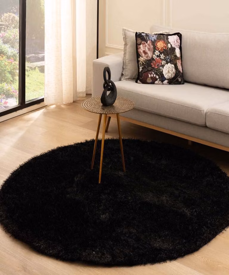 Posh Velvet vloerkleed rond - Zwart - Diameter: 280 cm