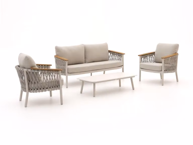 Bellagio loungeset voor 4 personen met beige kussens en aluminium onderstel