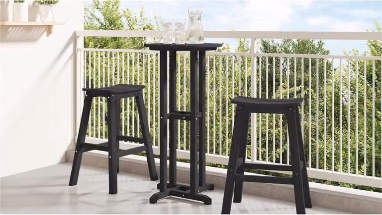 Zwarte vierkante bartafel voor terras en tuin, B/D/H: 55 x 55 x 107 cm