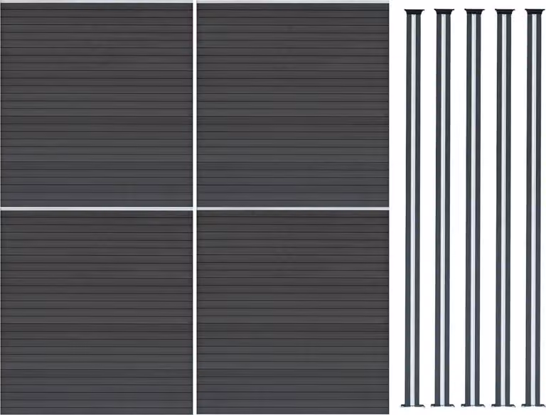 Monster Shop Set van 4 WPC Privacy Schermen en 5 LED Schuttingpalen - Grijs