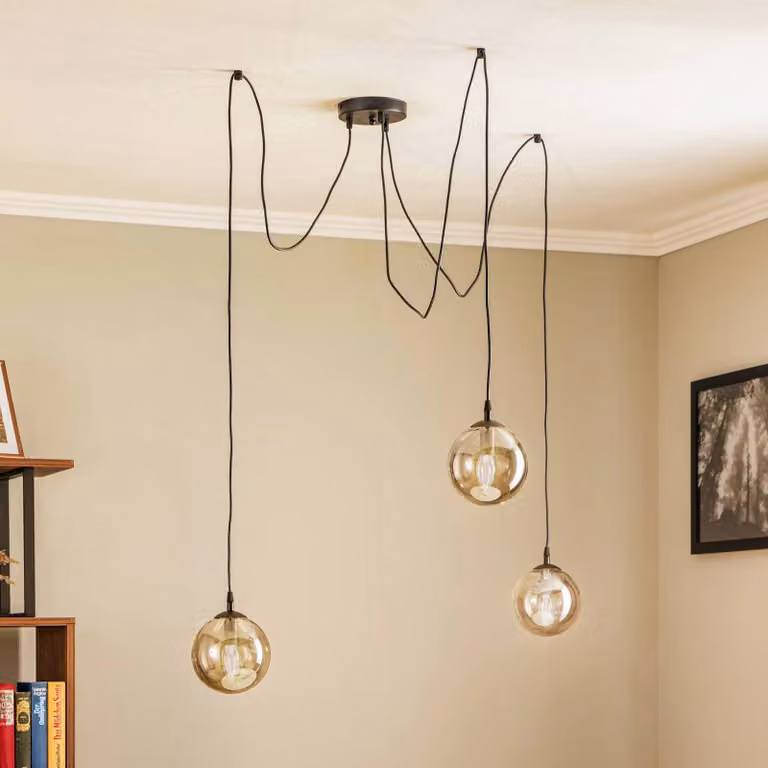 Emibig Lighting Glassy moderne hanglamp, zwart en transparant glas, dimbaar
