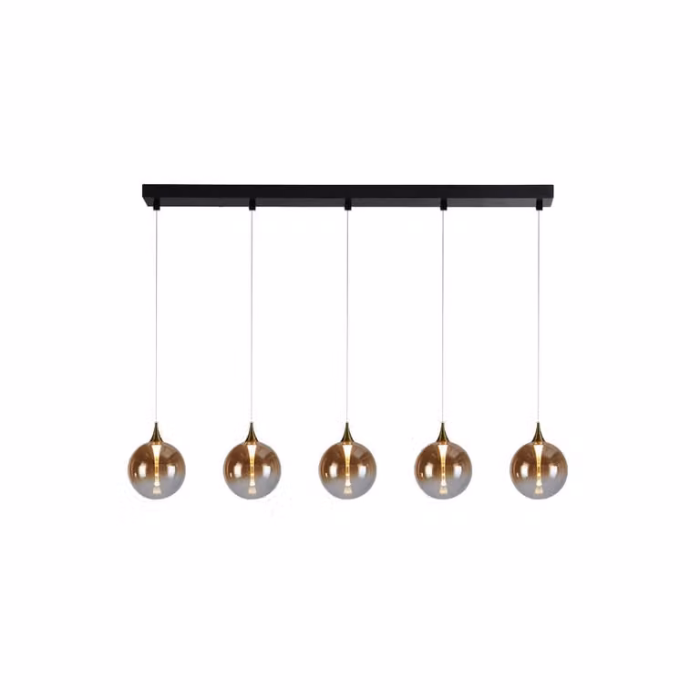 Searchlight Alchemy 5-lichts hanglamp met amber glas en zwart metalen frame