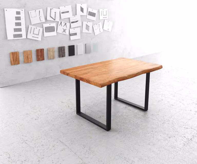 DELIFE Eettafel Classic-Edge, Acacia hout, Bruin/Zwart, B/D/H: 140 x 90 x 77,5 cm