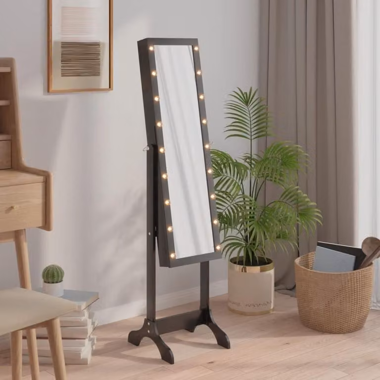 Staande spiegel met LED-verlichting op voet