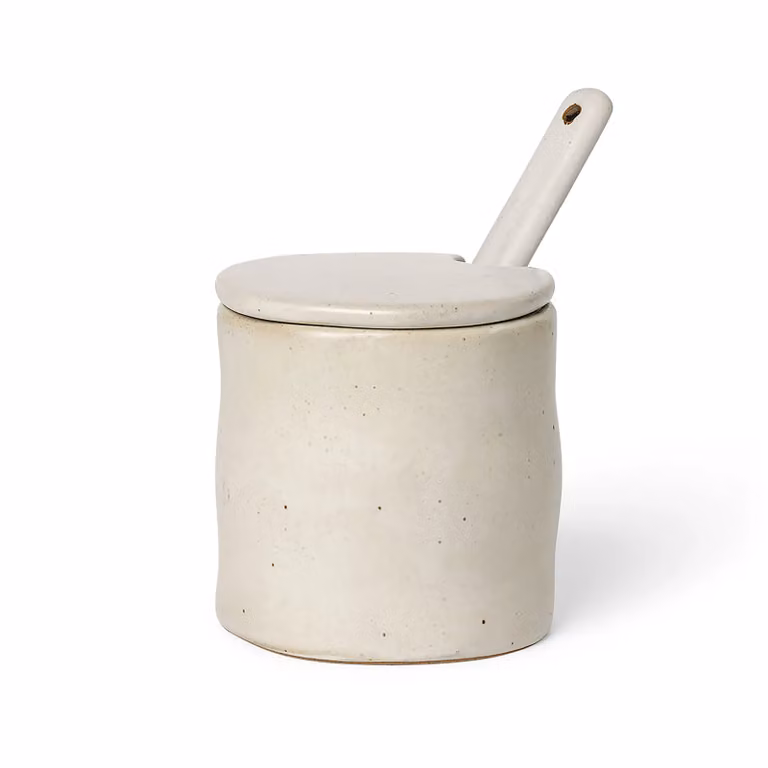 Ferm Living Flow jampot met lepel, wit, keramiek