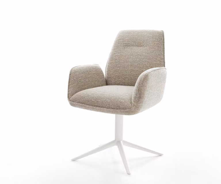 DELIFE Draaistoel beige geweven stof met witte kruispoot en armleuningen