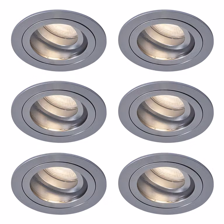 QAZQA Professional Set van 6 ronde inbouwspots grijs aluminium IP44 draai- en kantelbaar met GU10 LED-mogelijkheid