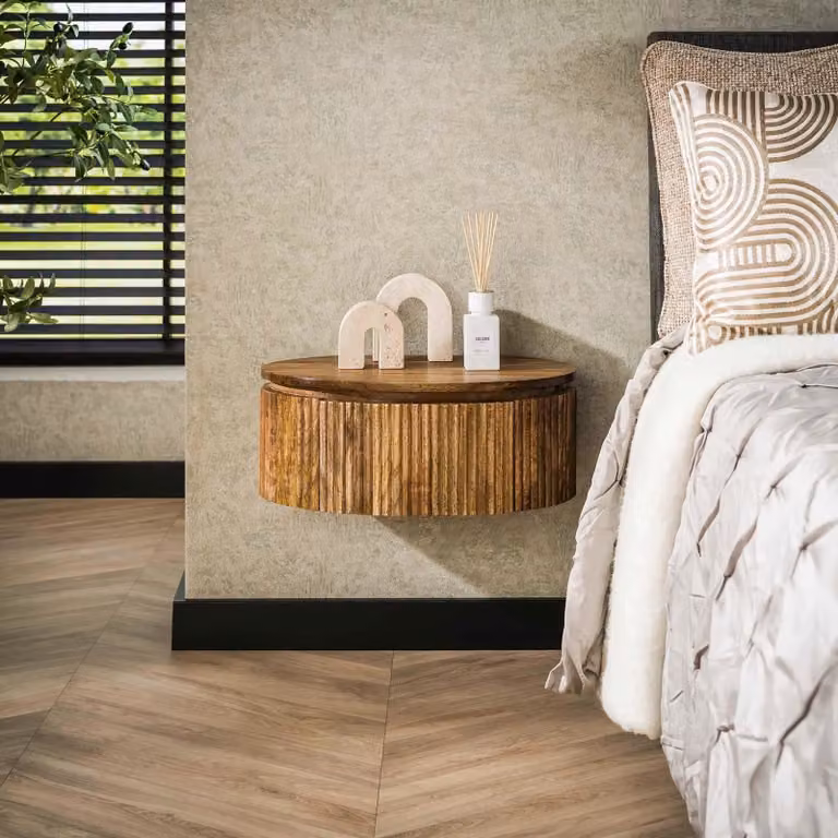 WoonStijl Nachtkastje Wave Rond van Mango Hout in Bruin, B/D/H: 35 x 20 x 50 cm