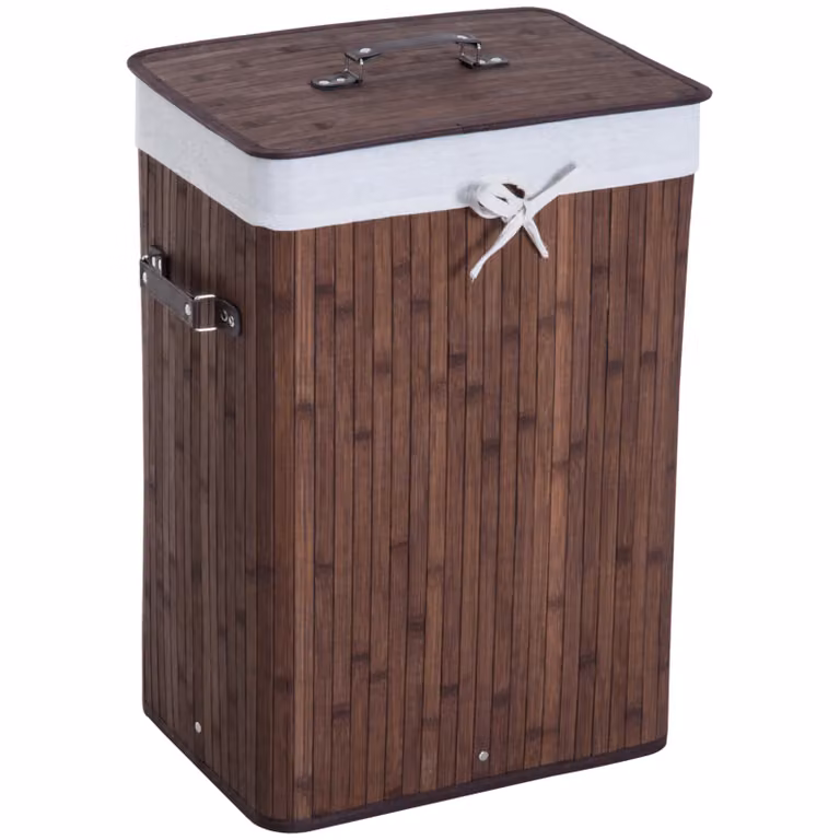 HOMCOM Wasmand van Bamboe met Deksel en Uitneembare Waszak, Donkerbruin, B: 40 cm, D: 30 cm, H: 60 cm