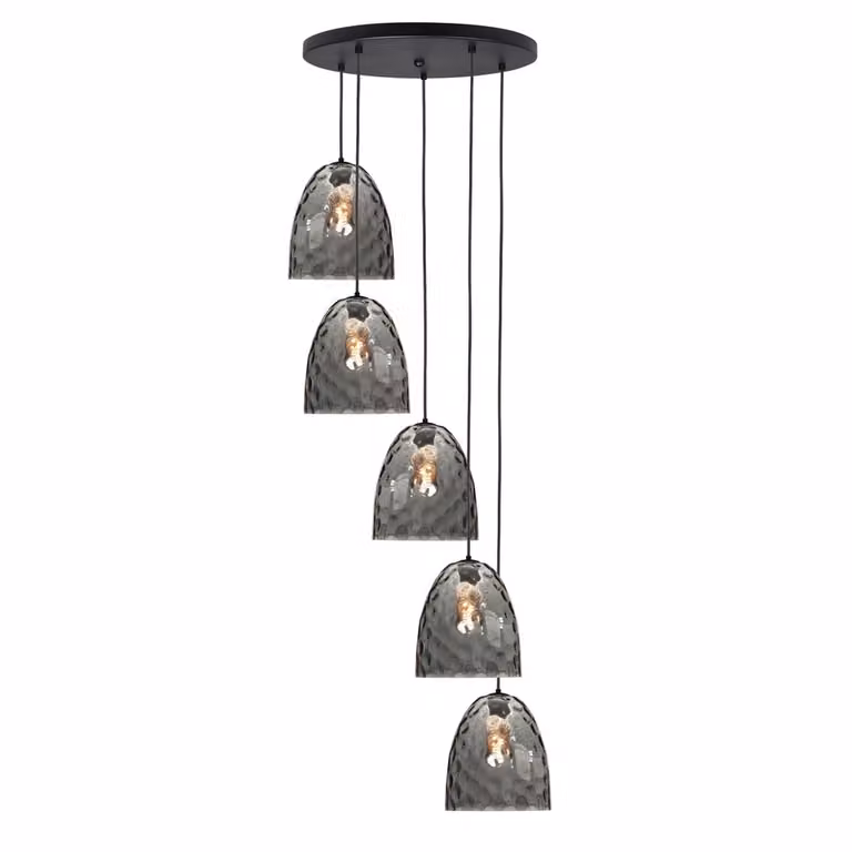 Highlight Fantasy 5-lichts hanglamp zwart met bruin glas