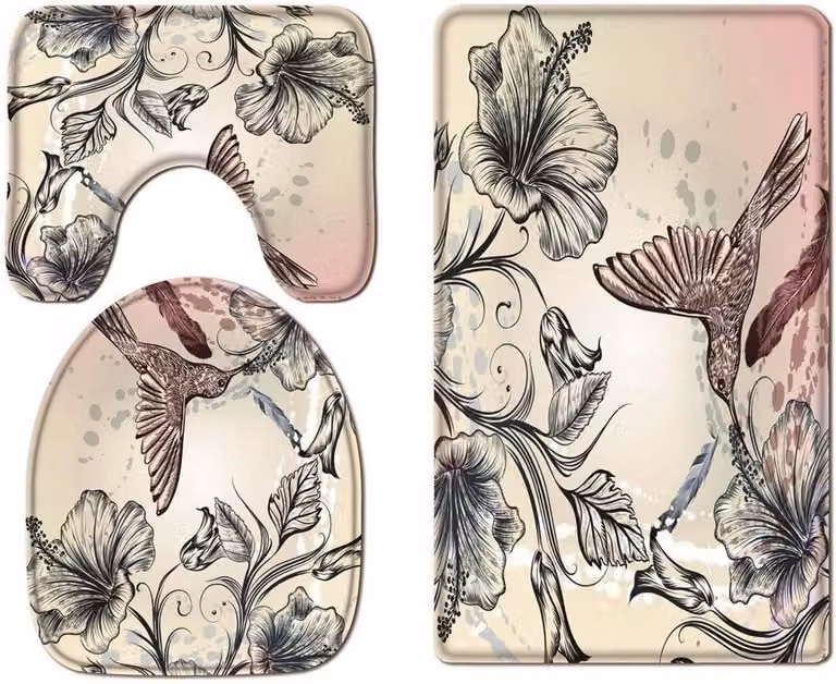 3-delige badmat set met bloemenmotief voor de badkamer