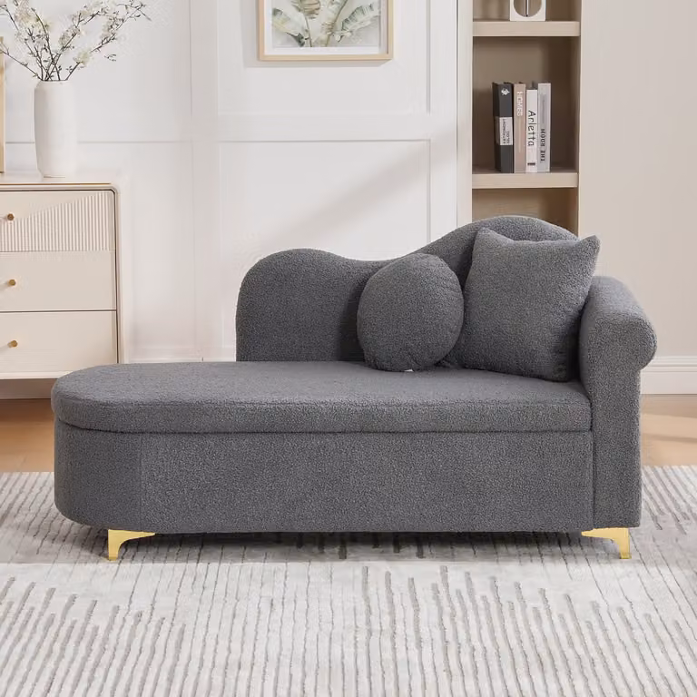 CHICFURN Chaise longue met opbergruimte en golvende rugleuning in antiekgrijs