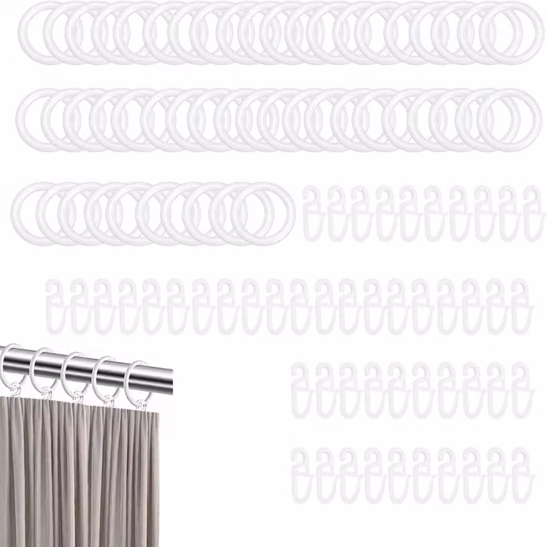 50 stuks Witte gordijnringen met haken van 30 mm voor gordijnen en raambekleding