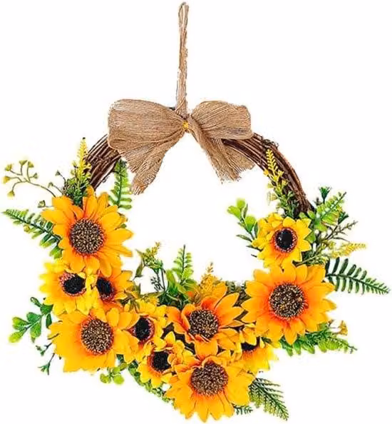Kunstbloemenkrans met groene en gele bladeren voor lente en zomer decoratie