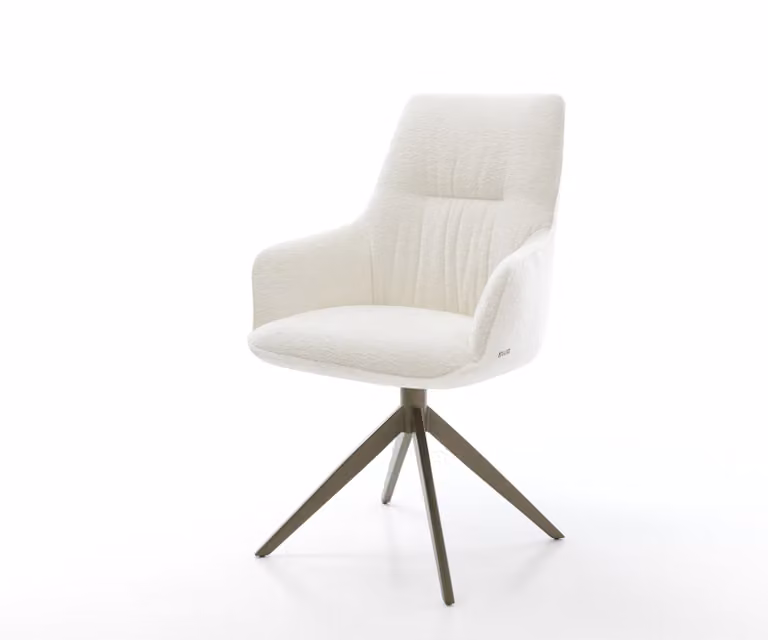 DELIFE Zelia-Flex Draaistoel met Armleuning, Beige Bouclé, 360° Draaibaar met Rocker-functie en Pocketveer Kern