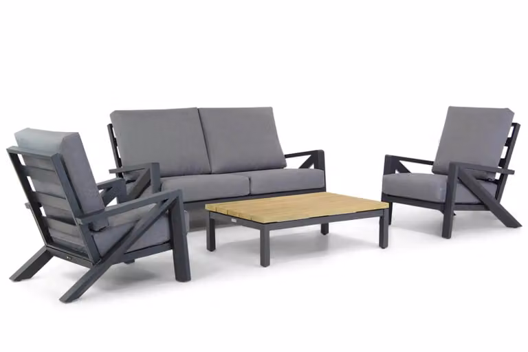 Santika Furniture 4-delige loungeset met aluminium en teak, antraciet/grijs