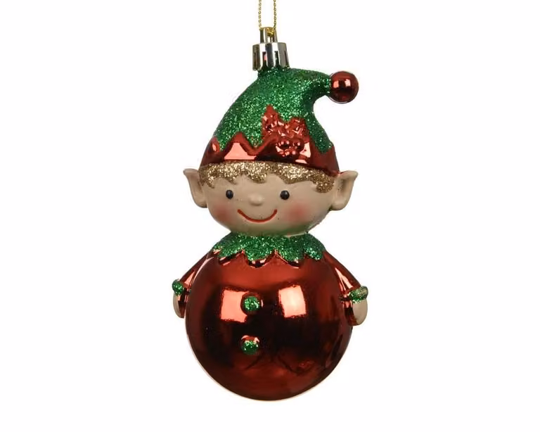 Kerst hanger elf figuur rood en meerkleurig, Hoogte: 12 cm