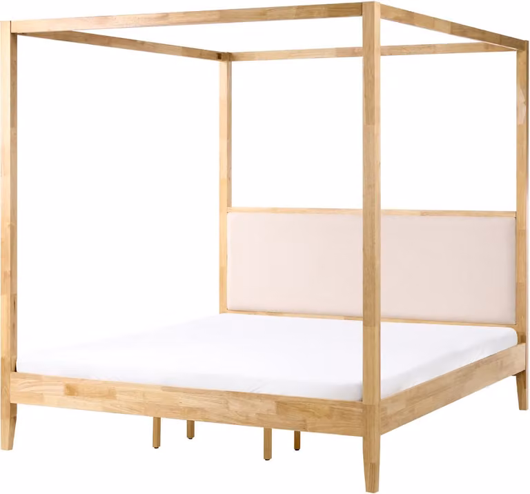 Haillicourt Hemelbed van massief rubberhout in lichtbruin, 180 x 200 cm