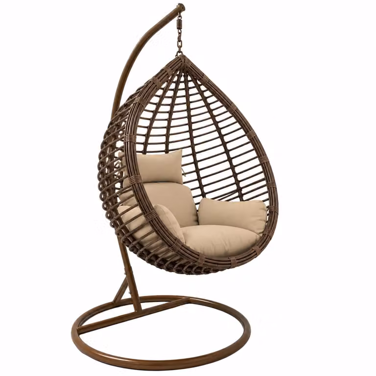 Rijoka Hangstoel Eggy Original Schommelstoel - Bruin Rattan met Sand kussen - Large