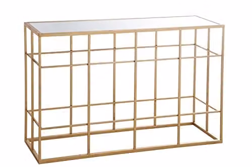 J-Line Console Spijlen Metaal en Glas Goud B: 120 cm, H: 77 cm, D: 40 cm