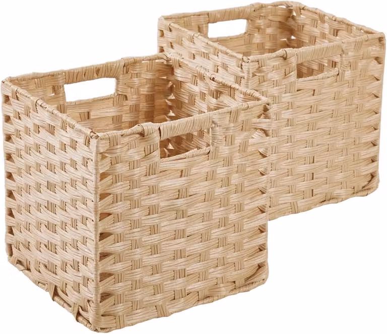 Set van 2 Licht Beige Opbergmanden van Faux Rattan voor Speelgoed en Kleding, B/D/H: 25 x 25 x 25 cm
