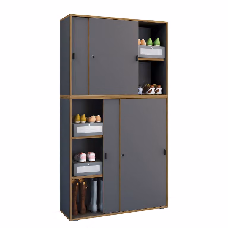 home24 Schoenenkast met schuifdeuren grijs/antracietkleurig
