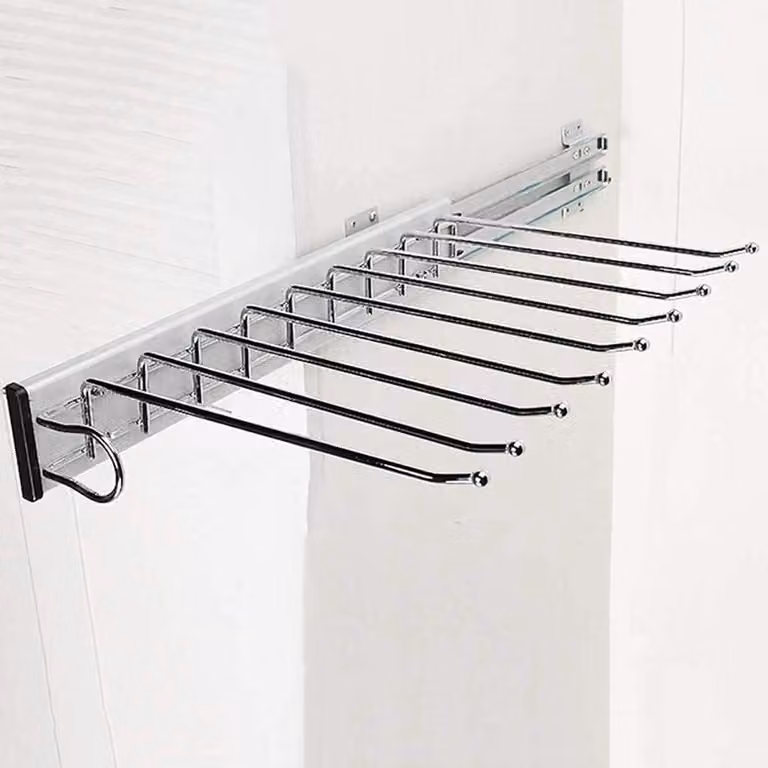 Aluminium Uittrekbare Broekhanger met Zijmontage, Diepte: 46 cm