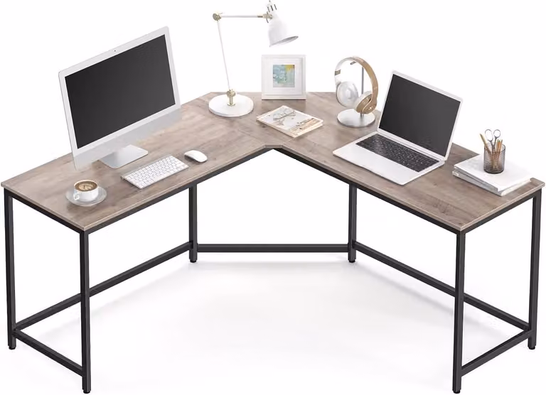 Industrieel Hoekbureau voor Thuiswerkplek en Kantoor - Grijszwart - 149 x 149 cm