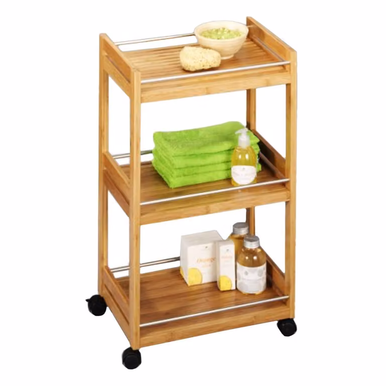 Zeller Badkamer Opbergtrolley Bamboe en Metaal Multicolour B/D/H: 45,7 x 38 x 76 cm