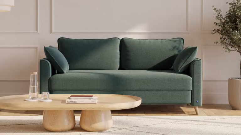 BRUNO slaapbank Flow groen 160 cm met massief hout en pocketvering
