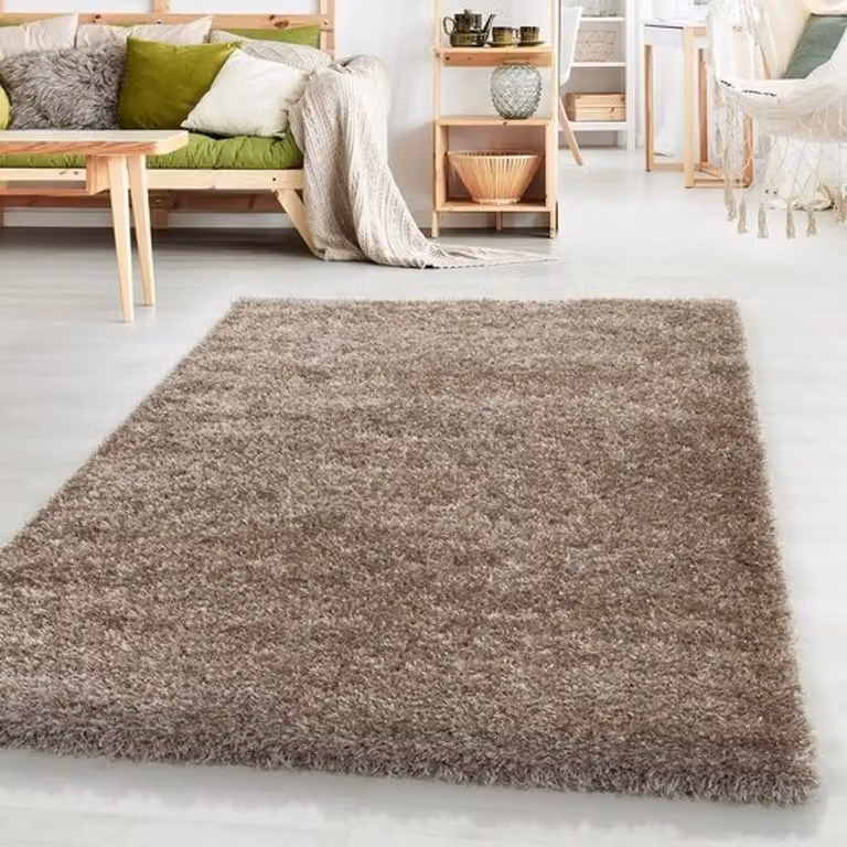 Luxe Hoogpolig Shaggy Vloerkleed Taupe van Polyester voor Woonkamer, Slaapkamer of Kinderkamer