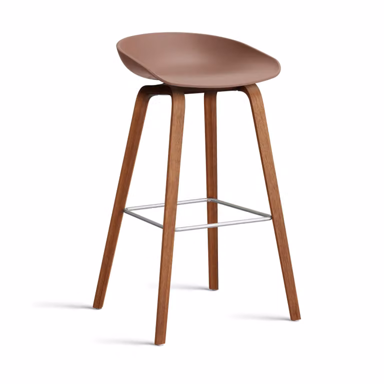 HAY About a Stool 32 High barkruk walnoot onderstel Soft brick met roestvrijstalen steun