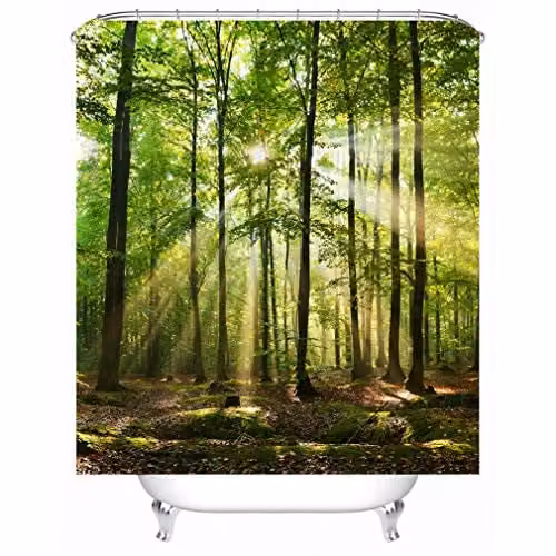 X-Labor Douchegordijn met plantenmotief, waterdicht en anti-schimmel, inclusief 12 ringen, 180 x 200 cm, Patroon-D