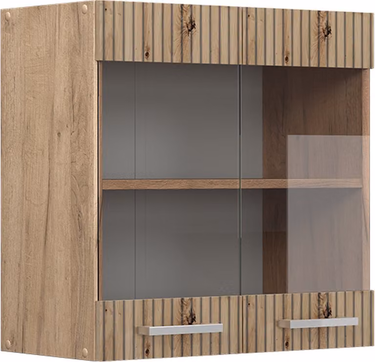 Vicco R-Line Glazen keukenkast met houten effect in artisanaal eiken, Breedte: 60 cm