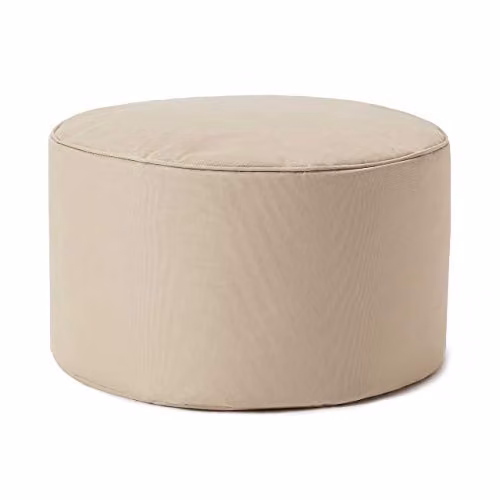 Lumaland Zitzak Poef 3-in-1 - Compacte Poef, Tafeltje en Voetenbank voor Binnen en Buiten - Beige - Ø 25 x 45 cm