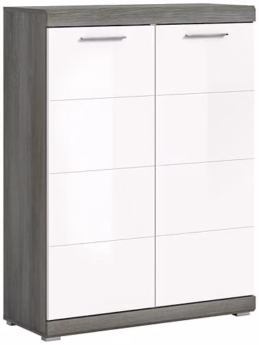 xonox.home Scout Garderobe en Opbergkast, Wit Hoogglans met Rookzilver, B: 90 cm, H: 120 cm, D: 37 cm