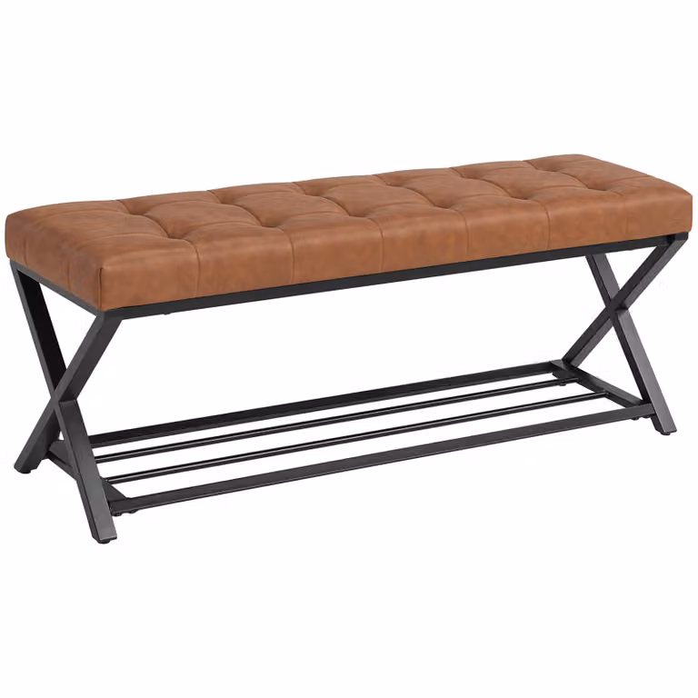HOMCOM Schoenenbank met kunstlederen bekleding, Bruin, B/D/H: 112 x 37 x 47 cm