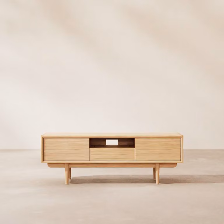 Tikamoon Ellie Massief Eiken TV-meubel - Bruin/Beige - B: 124,8 cm, D: 35,0 cm, H: 43,4 cm