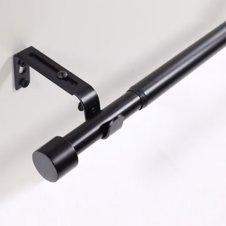 Flexa Uittrekbare gordijnstang met eindstuk en kap, zwart mat, geschikt voor 16/19mm gordijnen, lengte 160-300cm