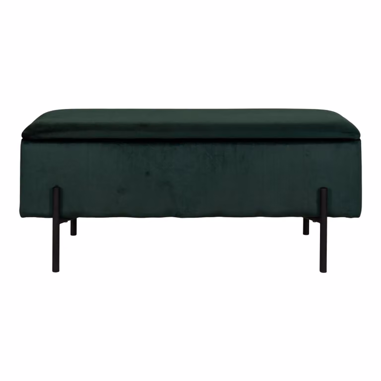 QUVIO Fluwelen Bankje met Opbergruimte - Groen - B/D/H: 95 x 36,5 x 46 cm