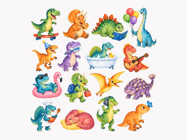 MOOGCO Muurstickers Kinderkamer Grappige Dinosaurussen, Set van 16, Zelfklevend en Verwijderbaar, 50 x 50 cm