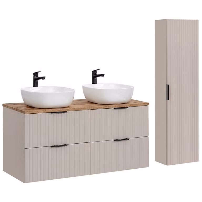 Lomadox Badkamermeubelset met 120cm wastafel, 2-delig, kasjmier en eik, ADELAIDE-56-CASHMERE