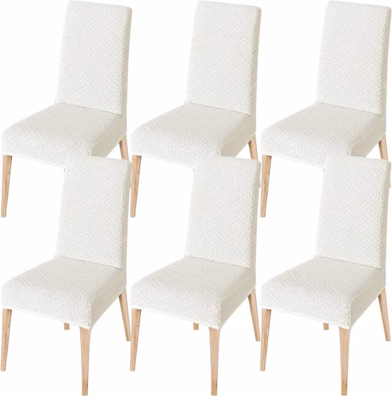 Set van 6 beige stretch eetkamerstoelhoezen, verwijderbaar en wasbaar