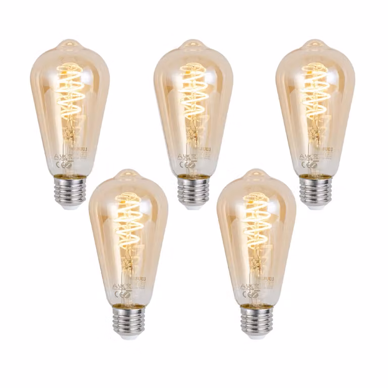 LUUMR Set van 5 Smart E27 dimbare LED lampen ST64 Globe Amber Transparent 4.9W 320 lm Zigbee