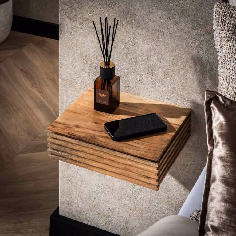 WoonStijl Nachtkastje 1L set van 2, Acacia hout, Bruin, Wandmontage