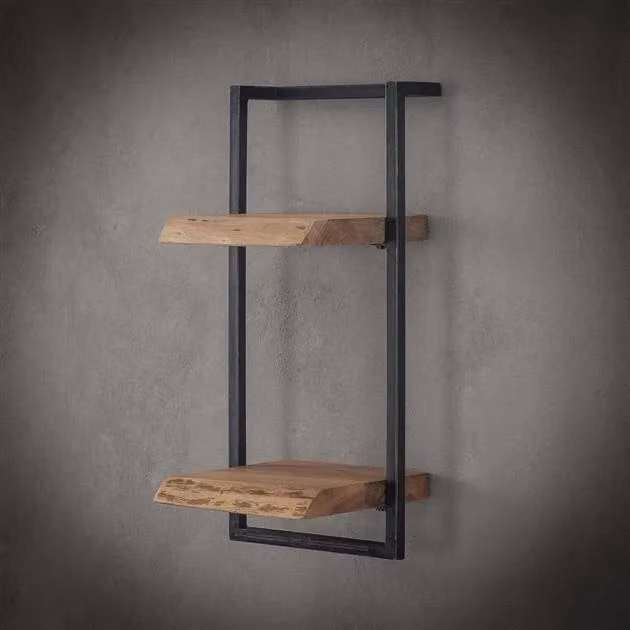 WoonStijl Wandplank Acaciahout en Staal - Bruin/Zwart - Breedte: 30 cm, Hoogte: 65 cm