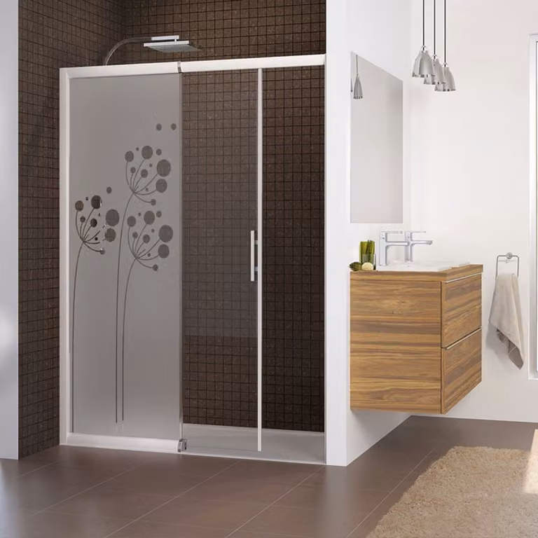 Privacy raamfolie met artistieke bloemen voor ramen en douchedeuren, 170 x 65 cm
