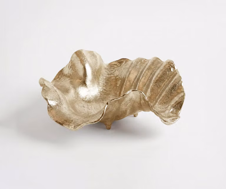 Handgemaakte aluminium schaal Almira in de kleur champagne, B: 38 cm, D: 38 cm, H: 15 cm
