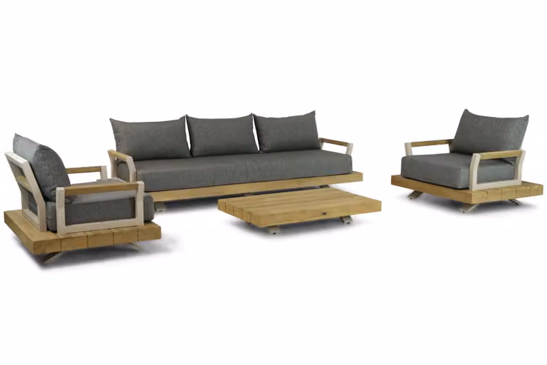 Santika Furniture Santika Supreme Supralux 4-delige loungeset met teak en grijze kussens